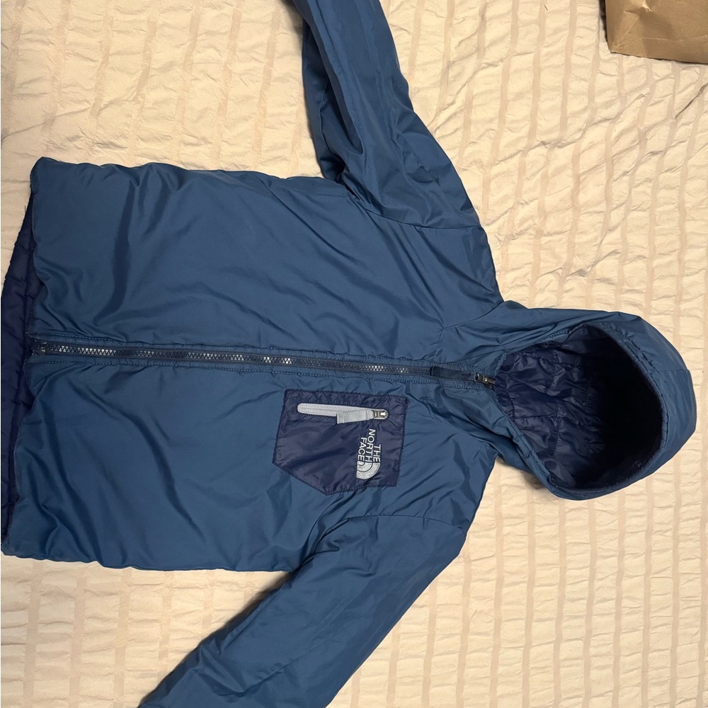 Reversible boys North Face Navy Hooded Jacket (Size 5/6)